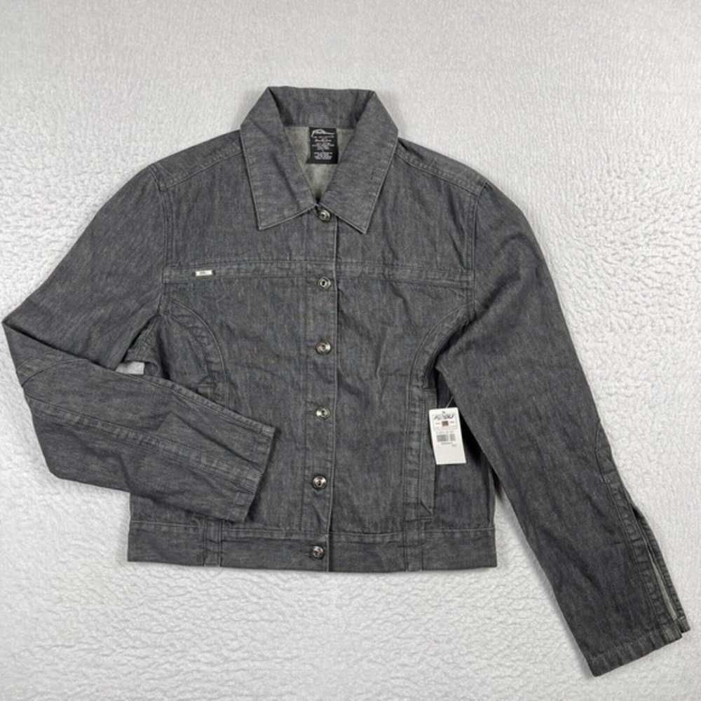 Fubu Jean Jacket Womens Large Gray Denim Collection Ladies Hip‎ Hop Streetwear